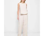 Linen Blend Flat Front Wide Leg Pants - Preview