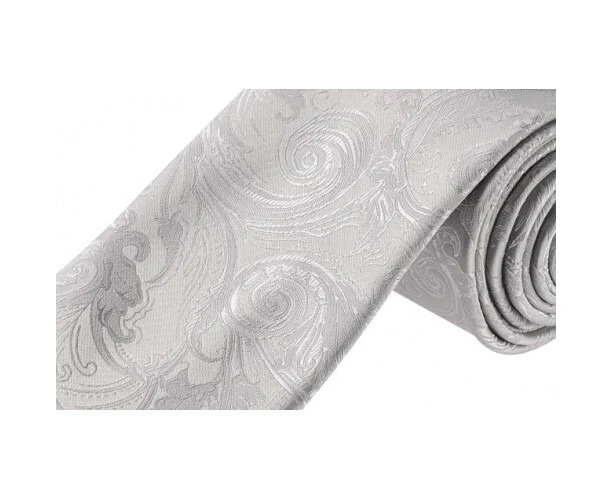 Formalities Premium Tapestry Slim Skinny Tie Paisley - Platinum Silver - 5cm Wide