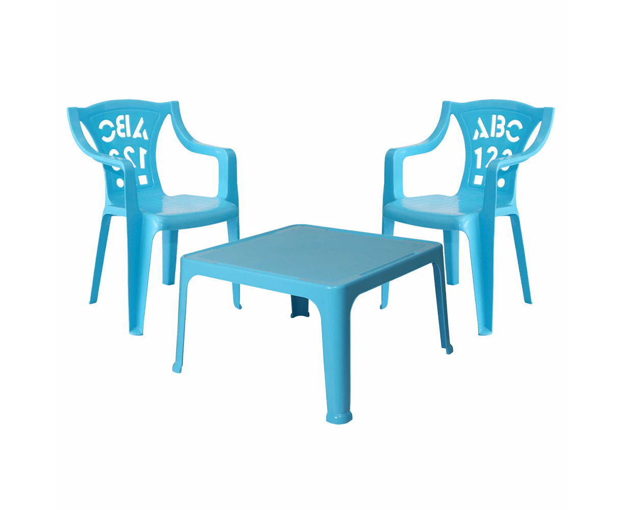 3pc Tuff Play Alphabet Stackable Chairs & Tuff Table Kids Set 2-6y - Aqua Blue