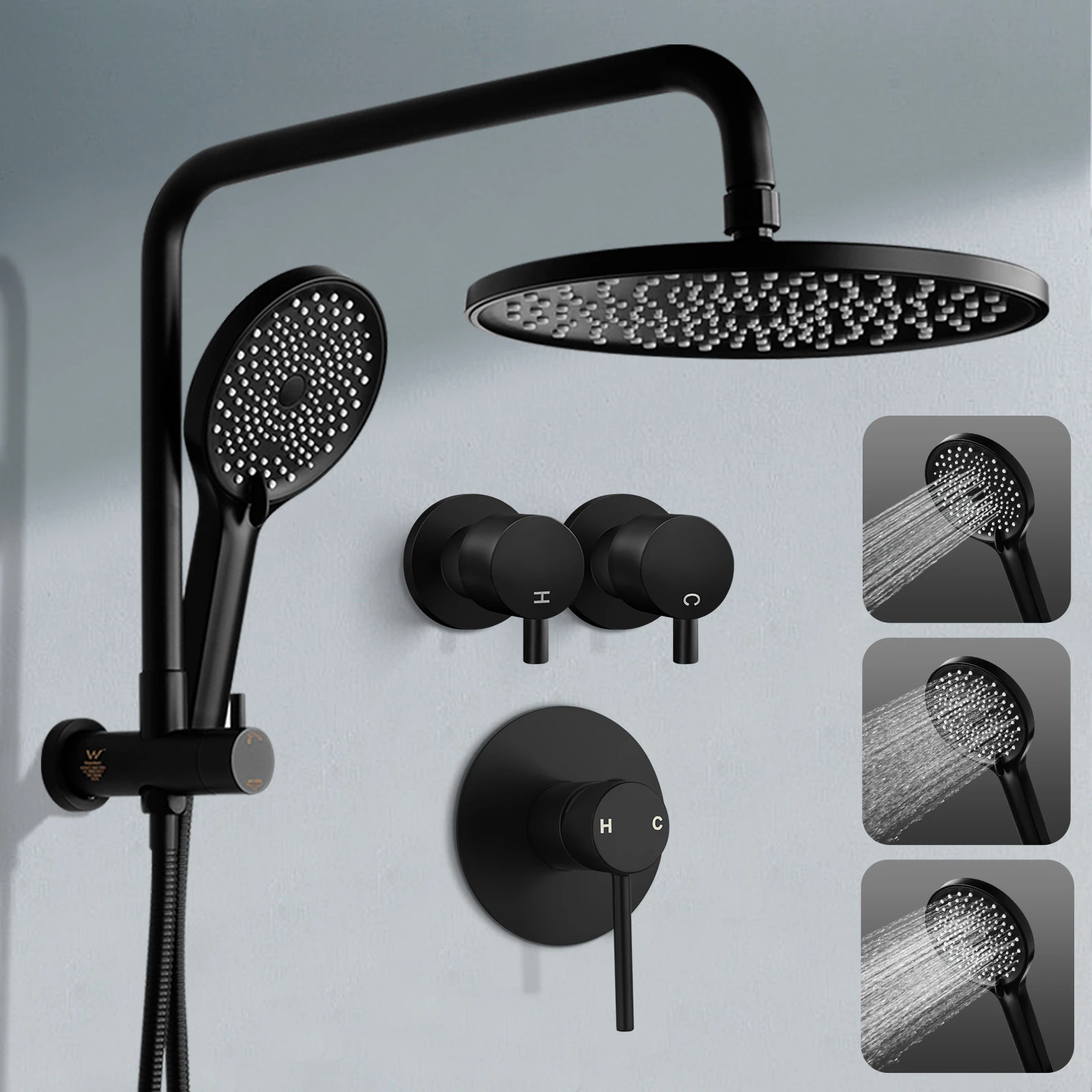 10 inch Rain Shower Head Set Black Handheld heads Round WELS Shower mixer twin taps High Pressure