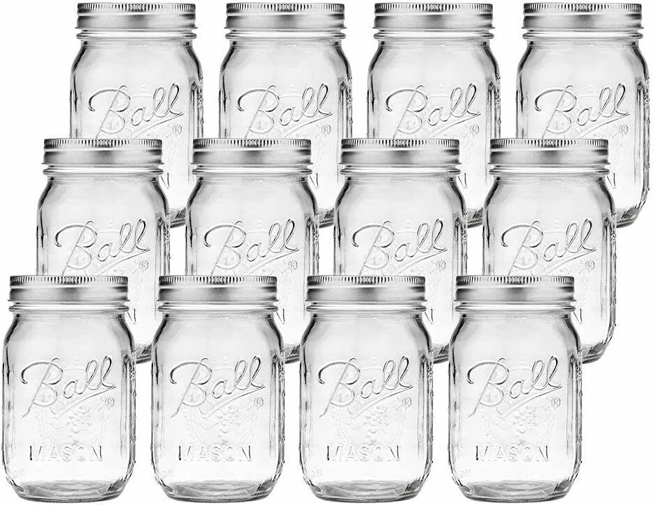 Mason Jars Set 480ml Regular Mouth Spice Jar with Airtight Lids 12 Units