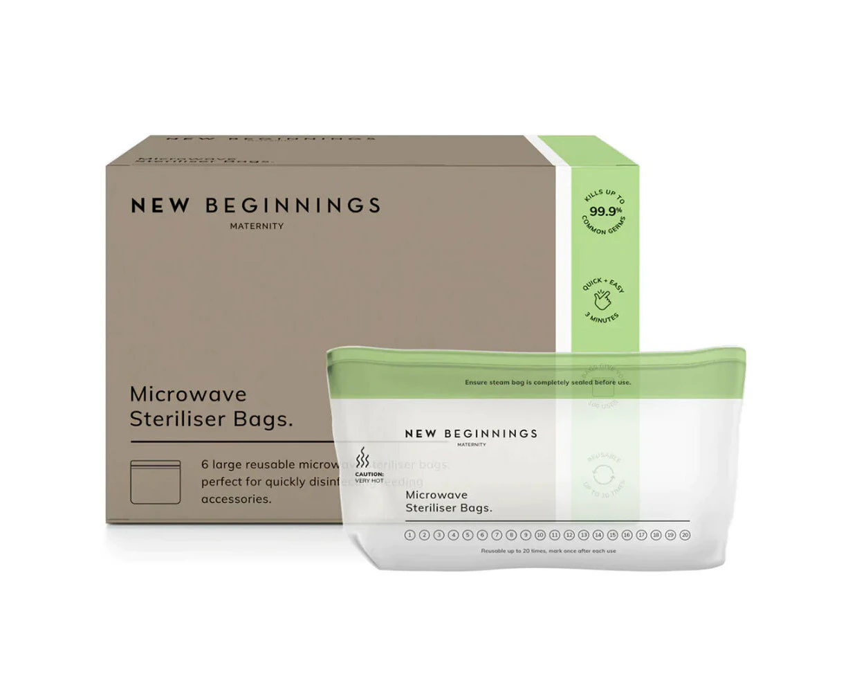 6pc New Beginnings Maternity 29cm Microwave Steriliser Bags Storage Container