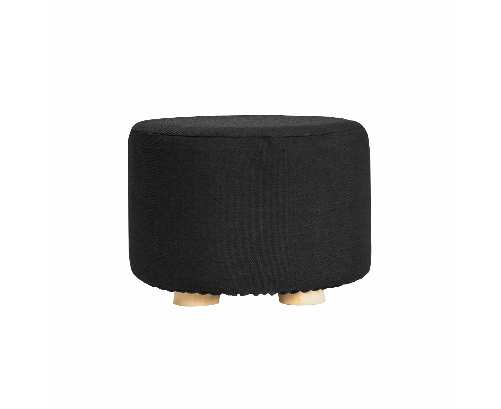 Fabric Ottoman Round Wooden Leg Foot Stool Black