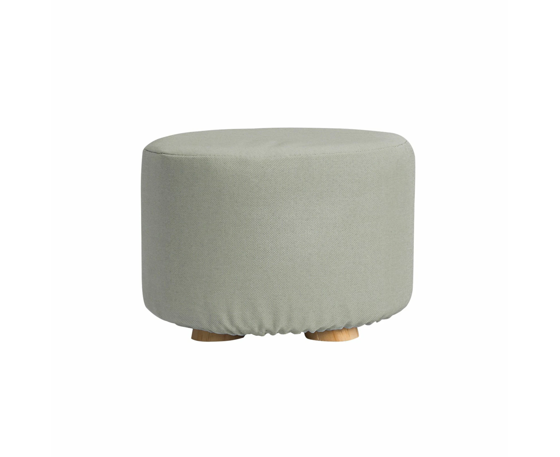 Fabric Ottoman Round Wooden Leg Foot Stool Grey