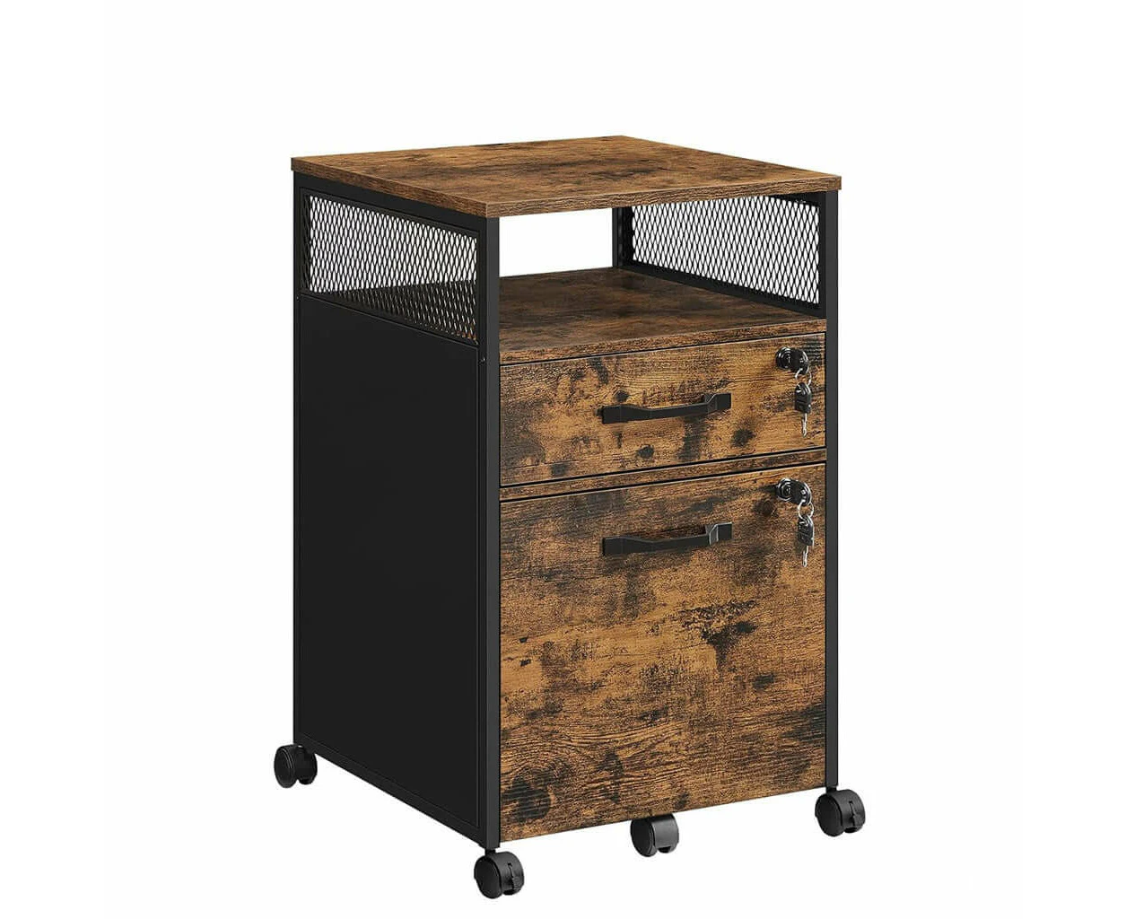 Vasagle Office File Cabinet With 2 Lockable Drawers Steel Frame Industrial Rustic Brown And Black