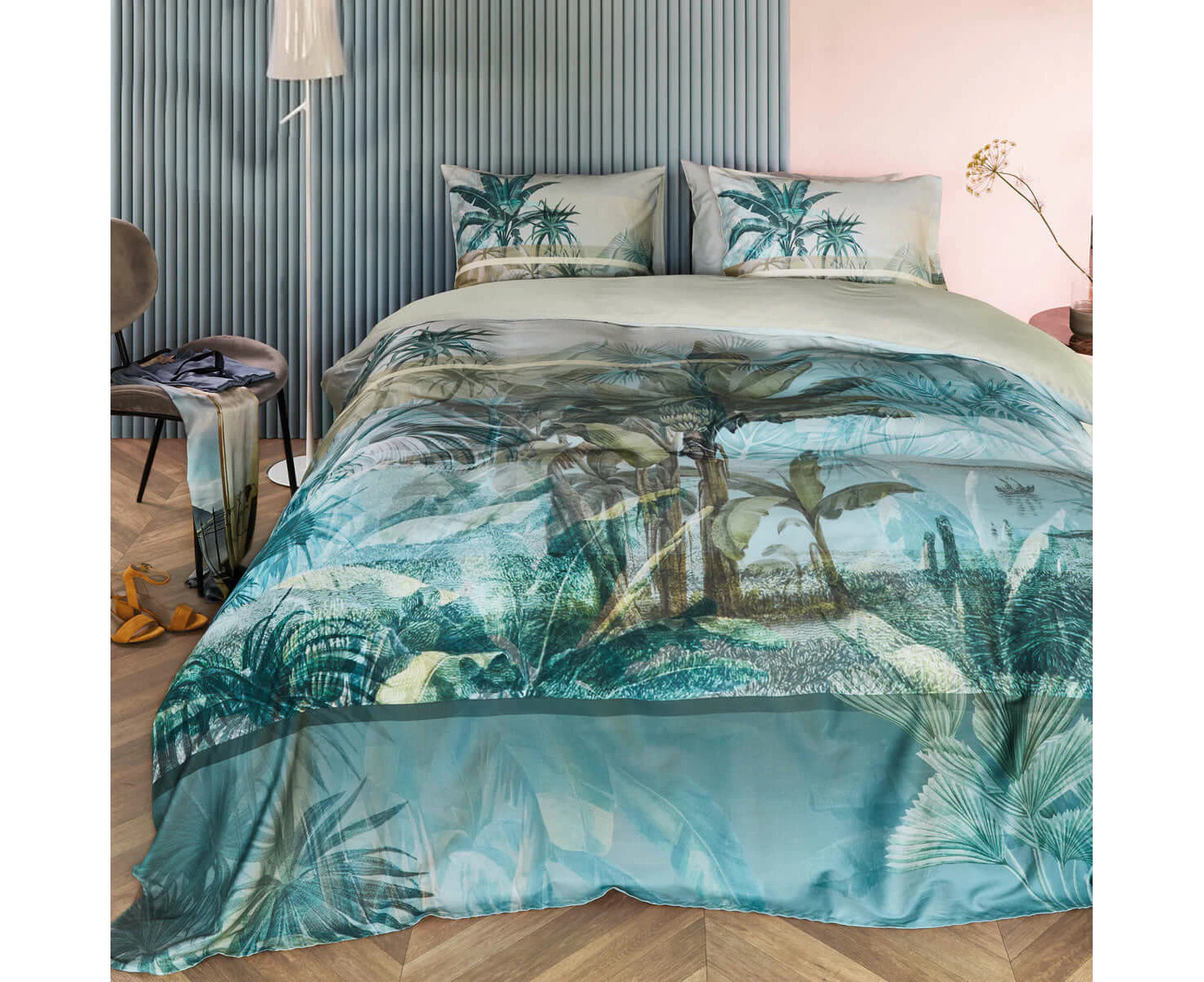 Bedding House Canopy Blue Green Cotton Sateen Quilt Cover Set Queen