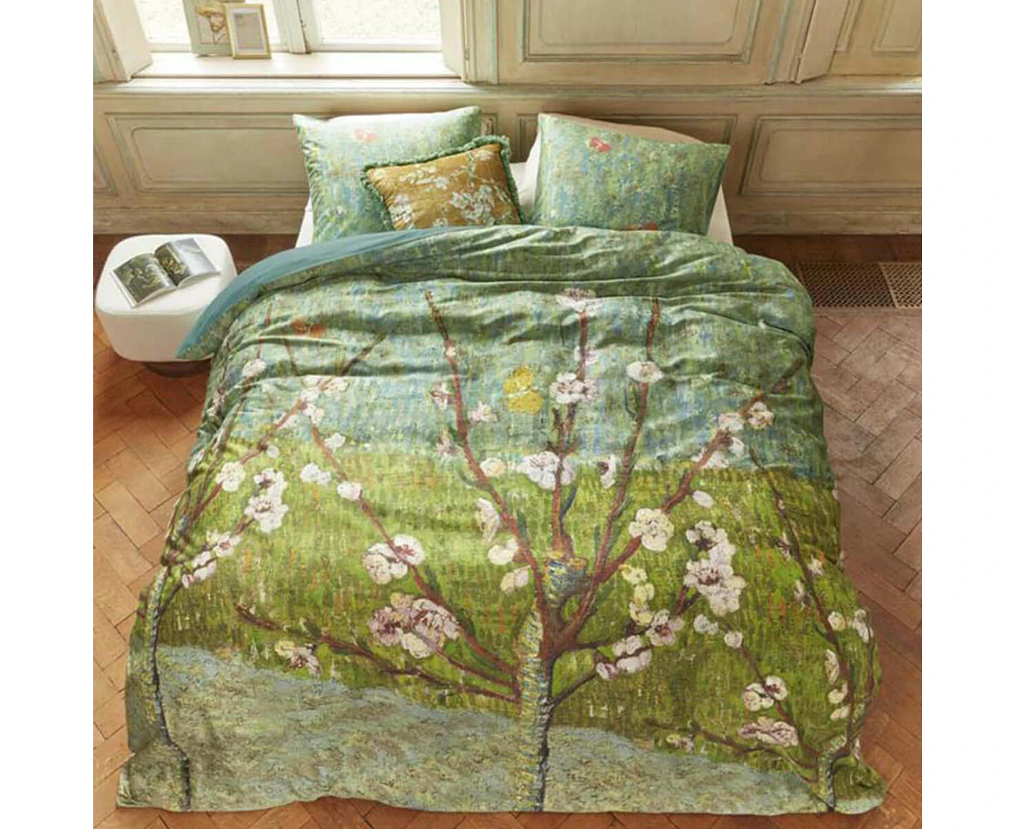 Bedding House Van Gogh Peach Trees Green Cotton Sateen Quilt Cover Set Queen