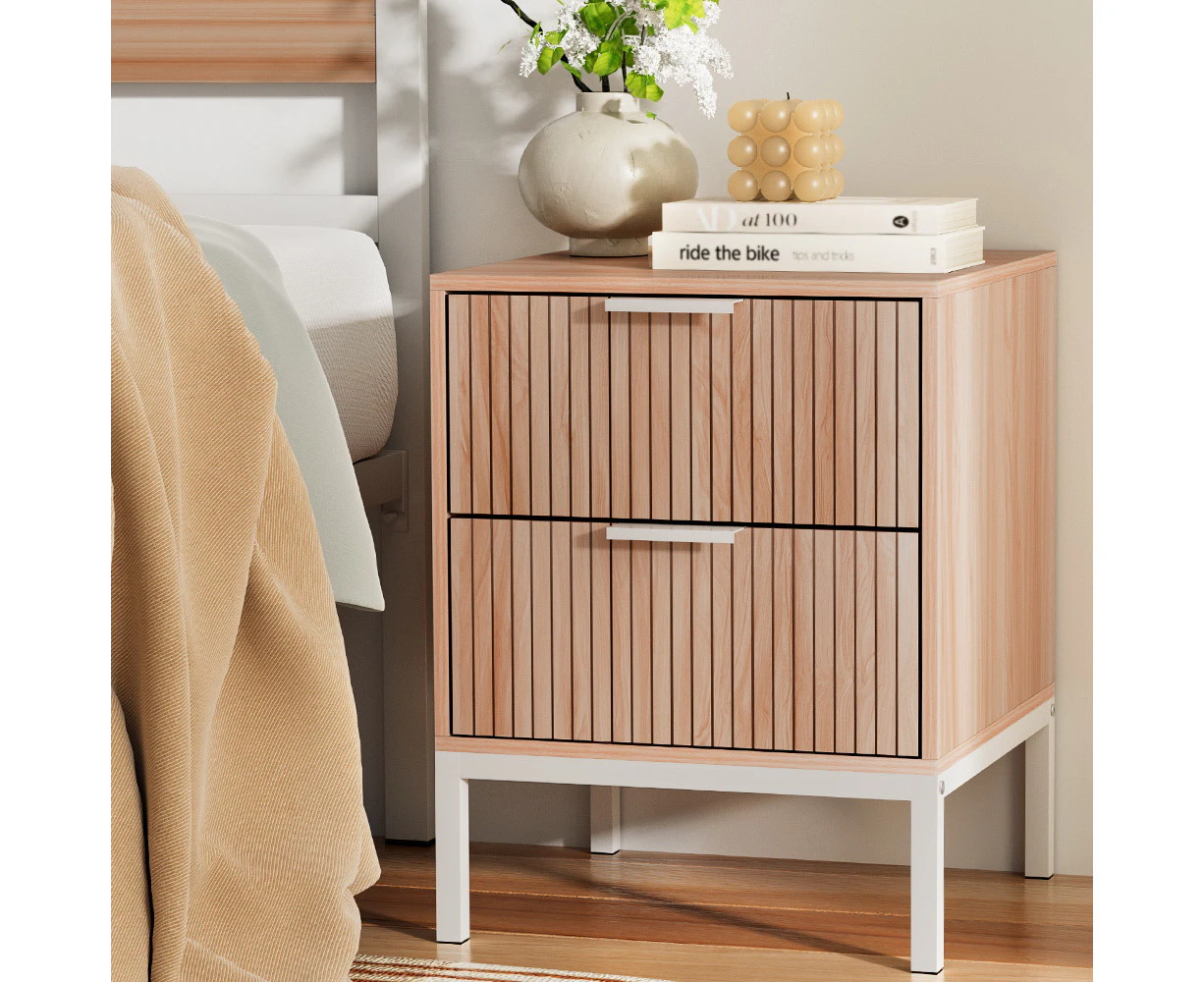 Artiss Bedside Table 2 Drawers - LURA Pine