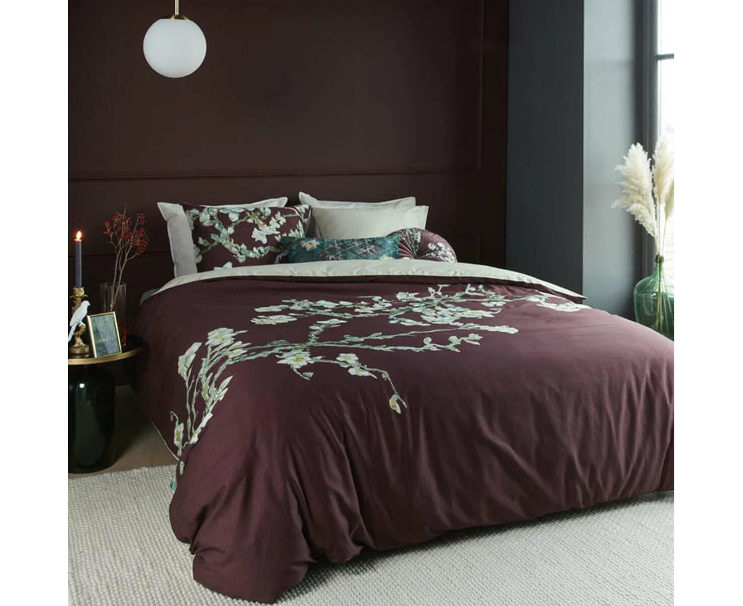 Bedding House Van Gogh Blossom Dark Red Cotton Quilt Cover Set King