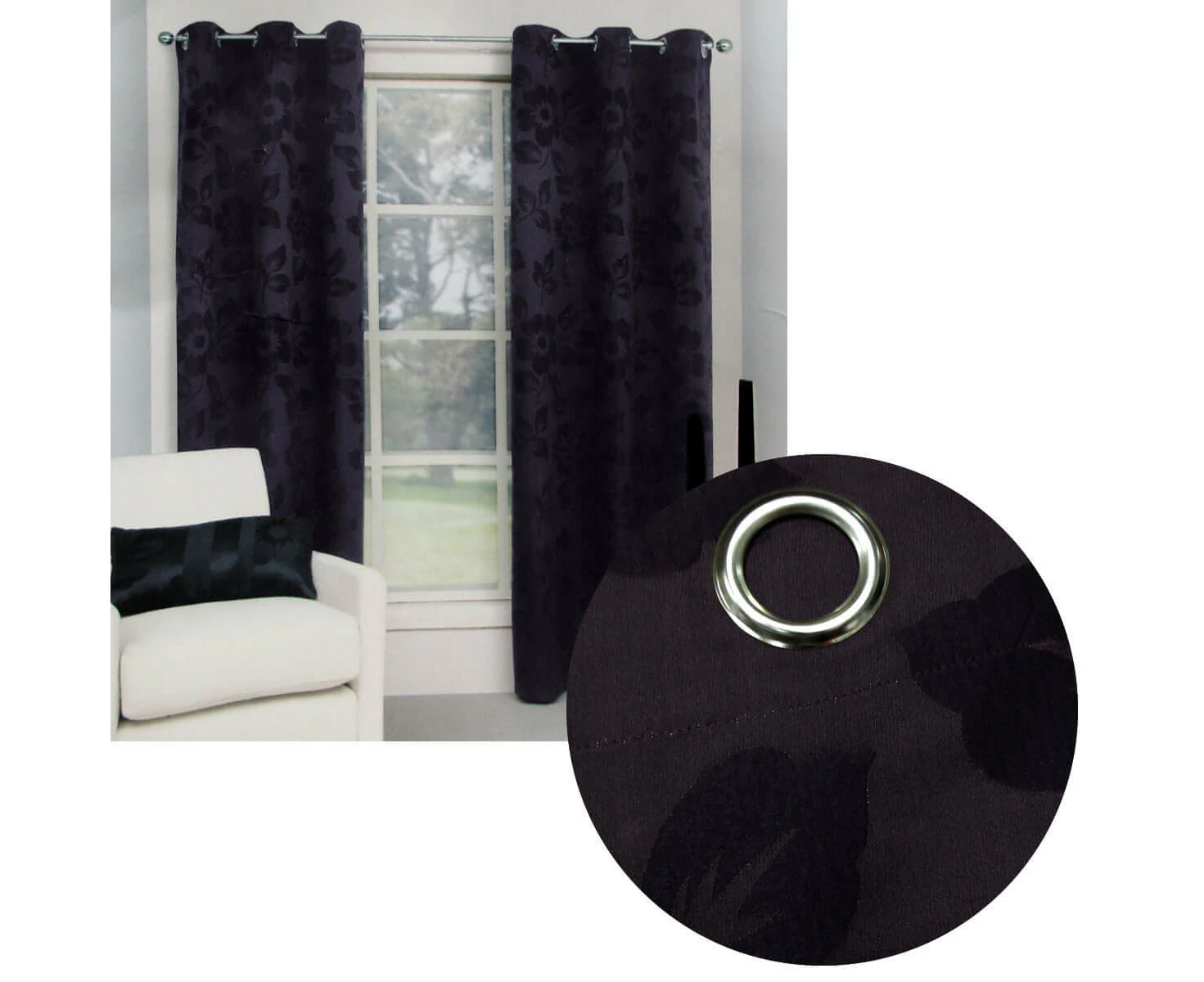 Belmondo Provincial Pair Of Eyelet Unlined Jacquard Curtains 120 X 220cm Each Aubergine