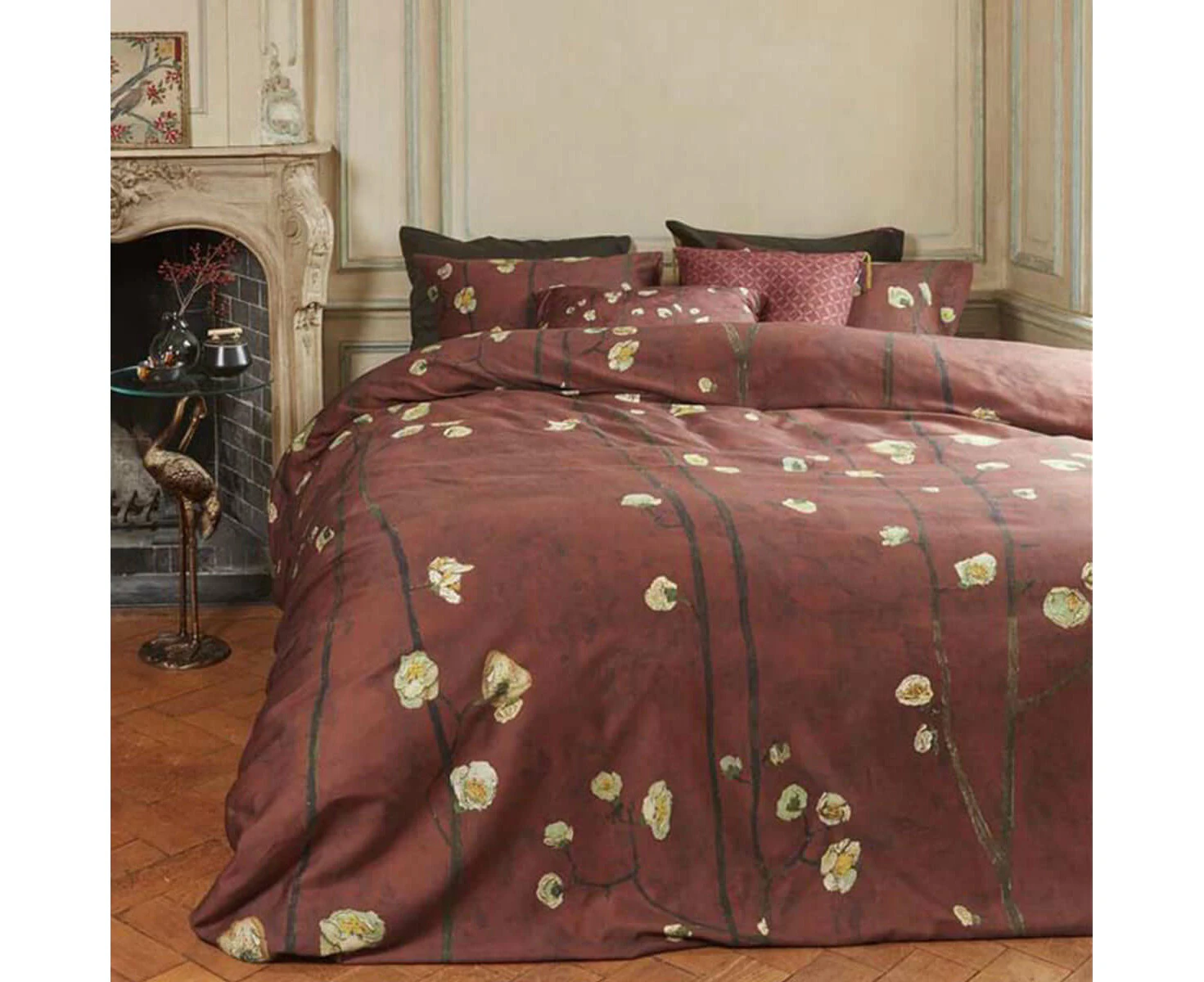 Bedding House Van Gogh Plum Blossoms Red Cotton Sateen Quilt Cover Set Queen