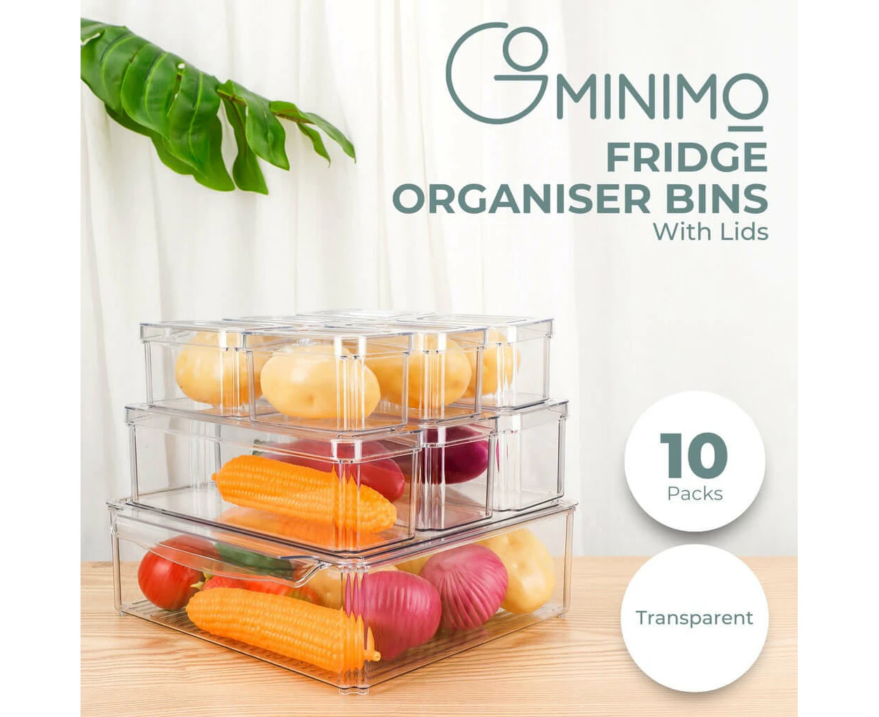 Gominimo 10 Pack Clear Stackable Fridge Organiser Bins With Lids