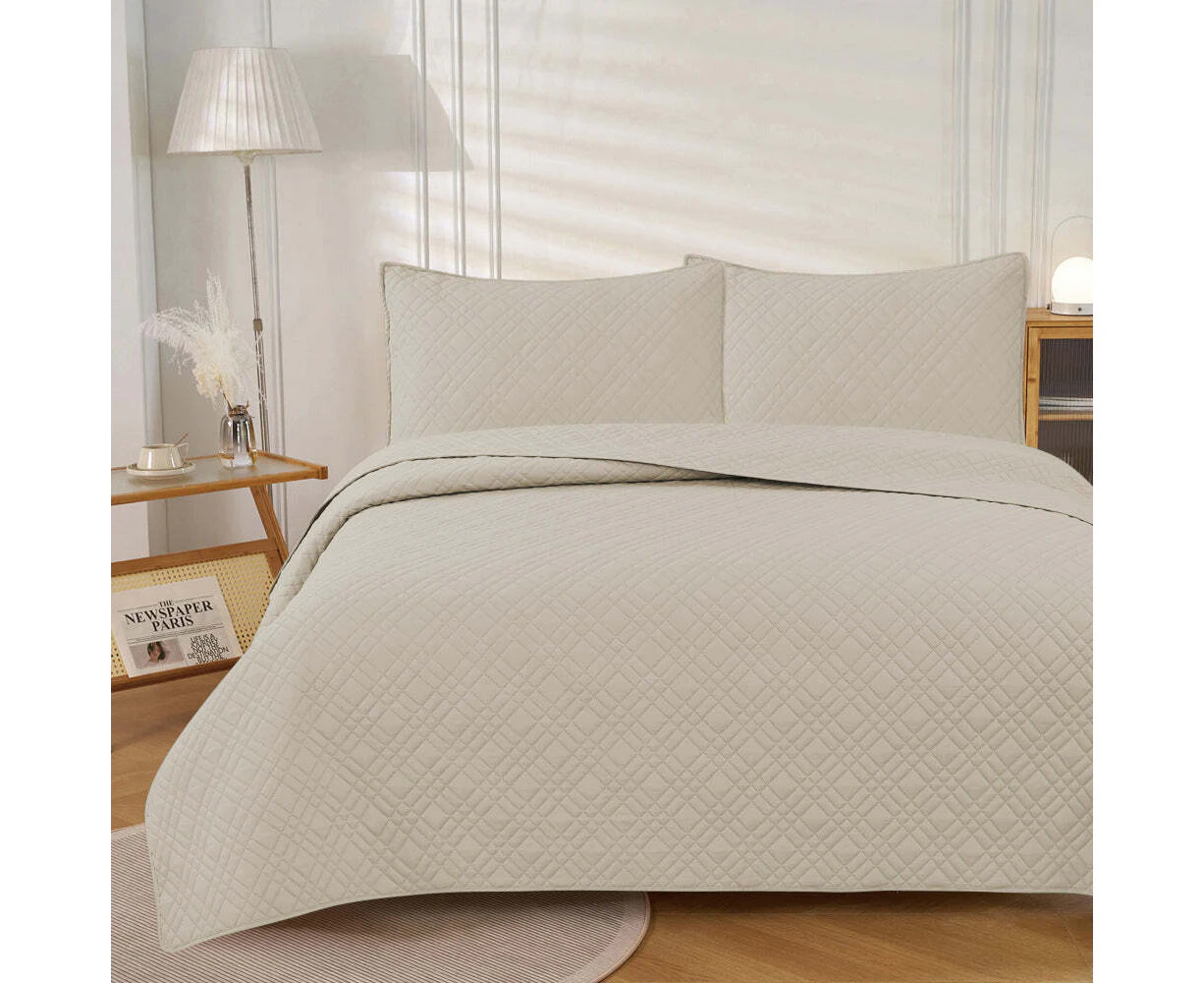 J Elliot Home Morris Microfibre Quilted Coverlet/Pillowcases Set Beige