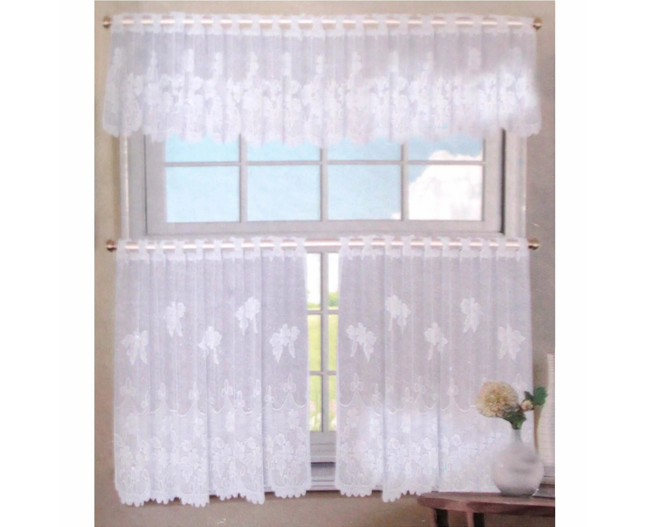 3 Pce Cafe Flora Lace Curtain Set