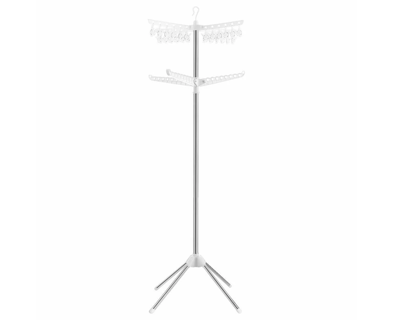 Songmics 2 Tier Clothes Drying Rack For 27 Pieces Of Clothes With 3 Rotatable Arms And 24 Clips White And Silver