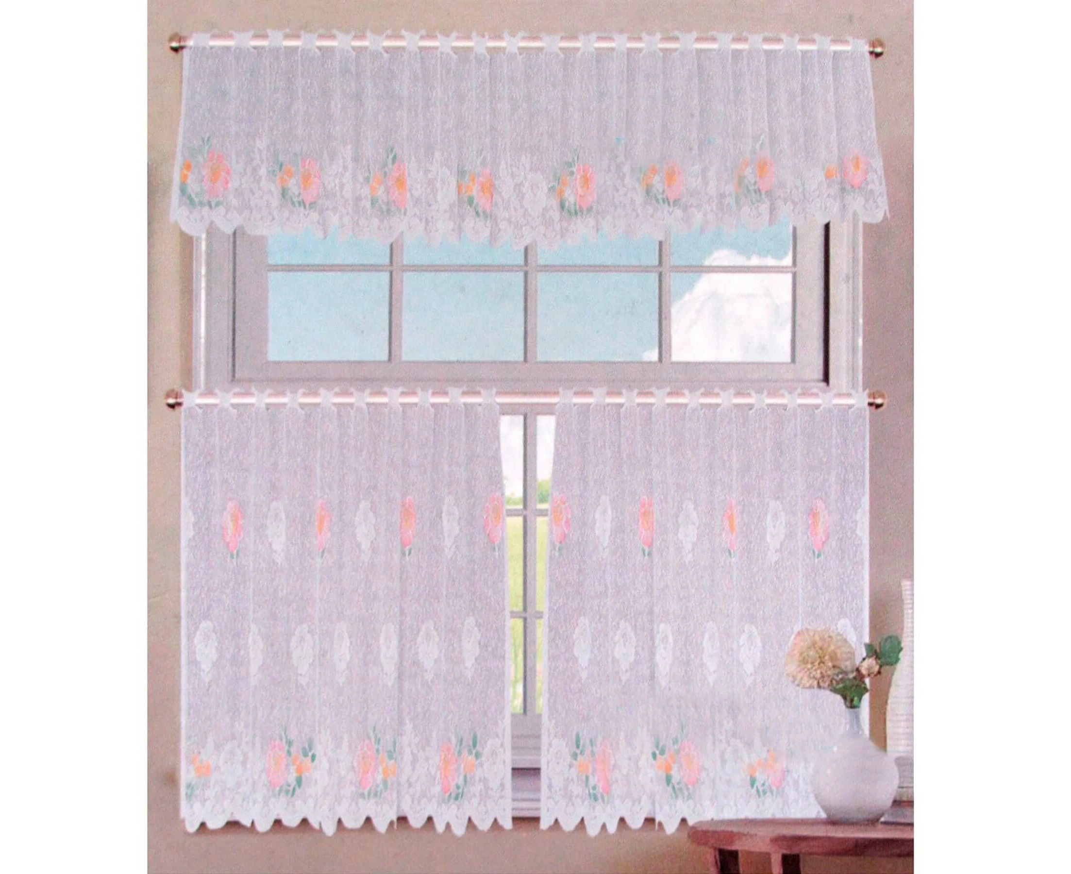 3 Pce Cafe Gardenia Lace Curtain Set