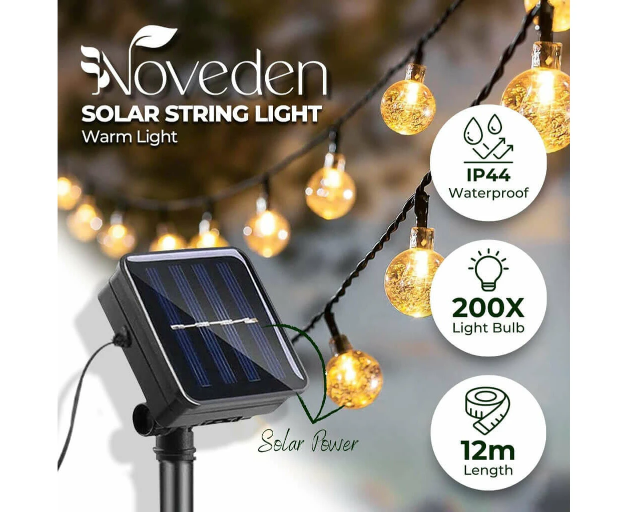 Noveden 200 Light Bulb Solar String Light (warm Light)