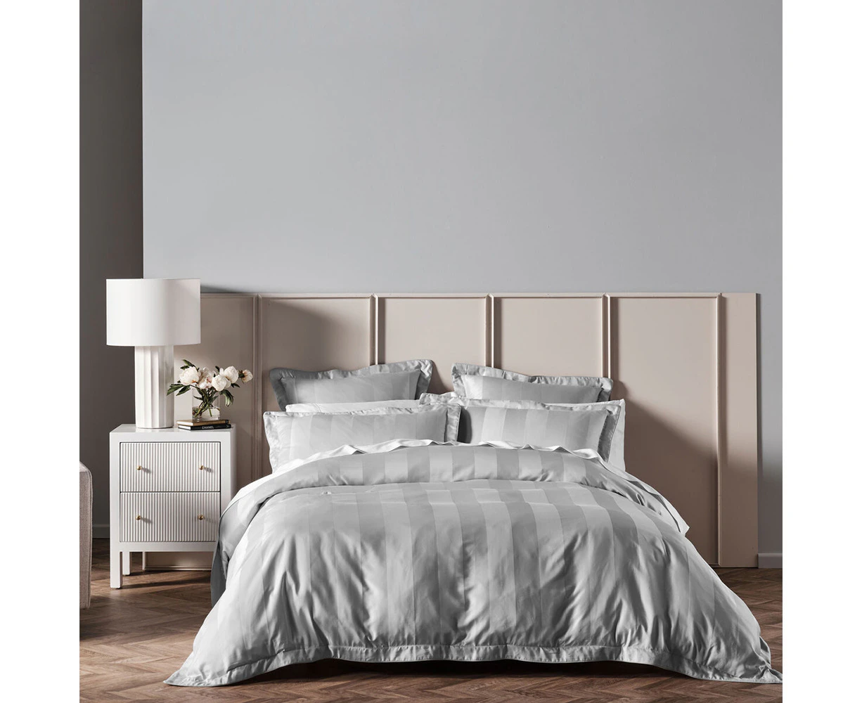 Grace by Linen House Francesco Cotton Quilt Cover/Pillowcase Set Silver