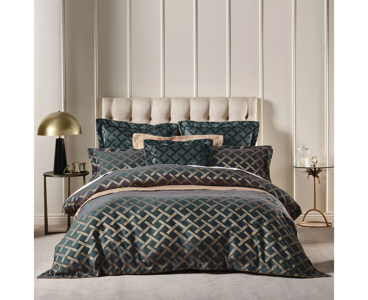 Grace by Linen House Valeria Cotton Quilt Cover/Pillowcase Set Slate