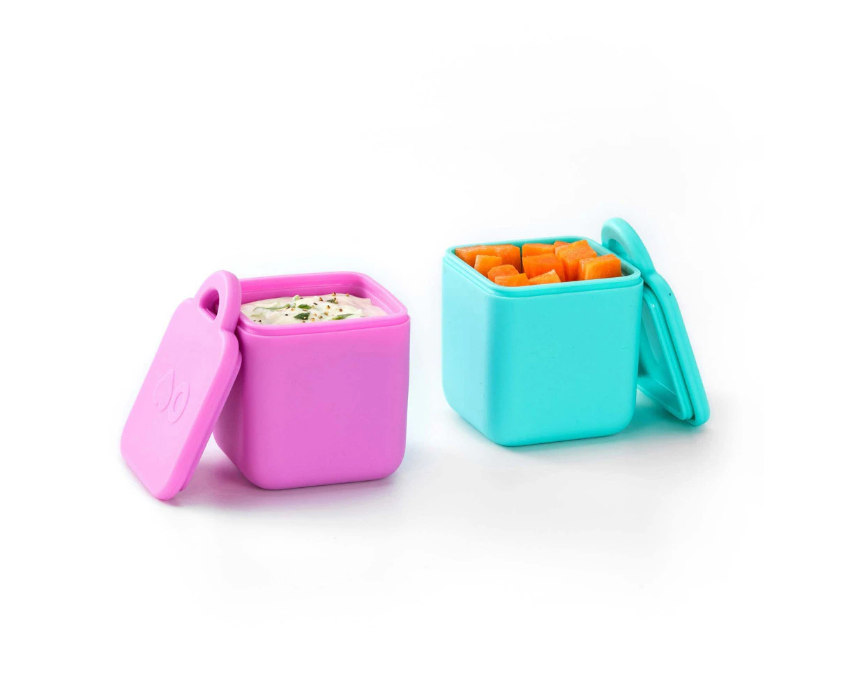 2pc Omie Omiedip 7cm Silicone Dip Container w/ Lid Condiment/Sauce Set Pink/Teal