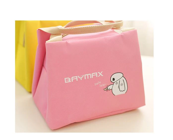 Insulated Lunch Bag Tote Container For Women Kids Office Work School (9 Colors Available) - Pink With Baymax