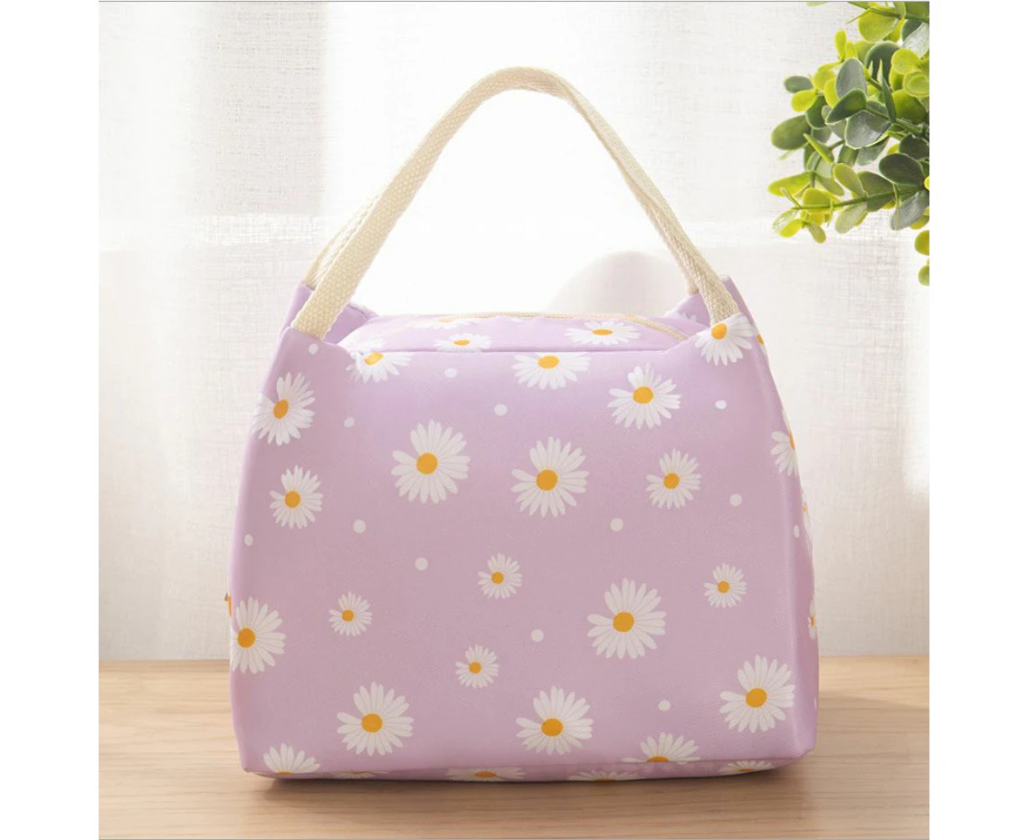 Insulated Daisy Lunch Bag Tote Container For Women Kids Office Work School (6 Colors Available) - Purple