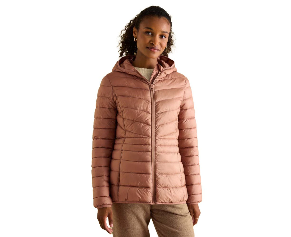 Joules Womens Kenley Full Zip Quilted Hooded Coat - Rose