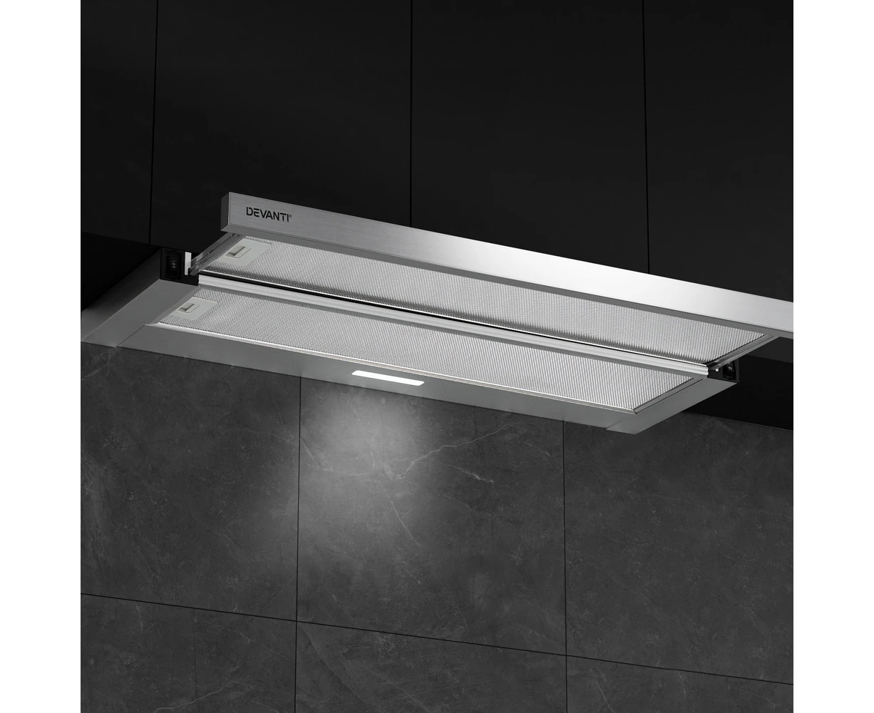 Devanti 900mm Range Hood 90cm Slide out Rangehood Stainless Steel