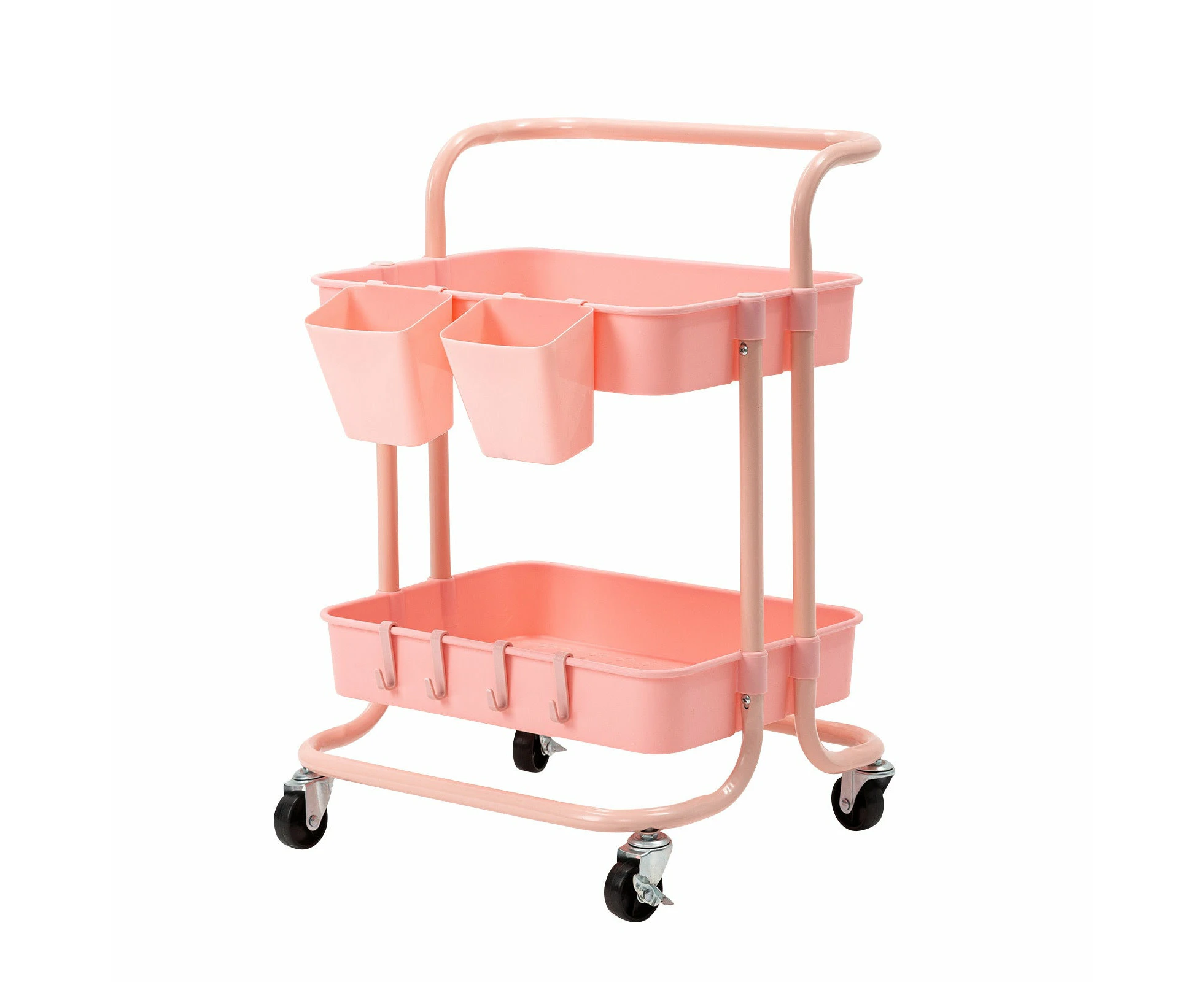 Kandoka 2 Tier Pink Trolley Cart Storage Utility Rack Organiser Swivel Kitchen