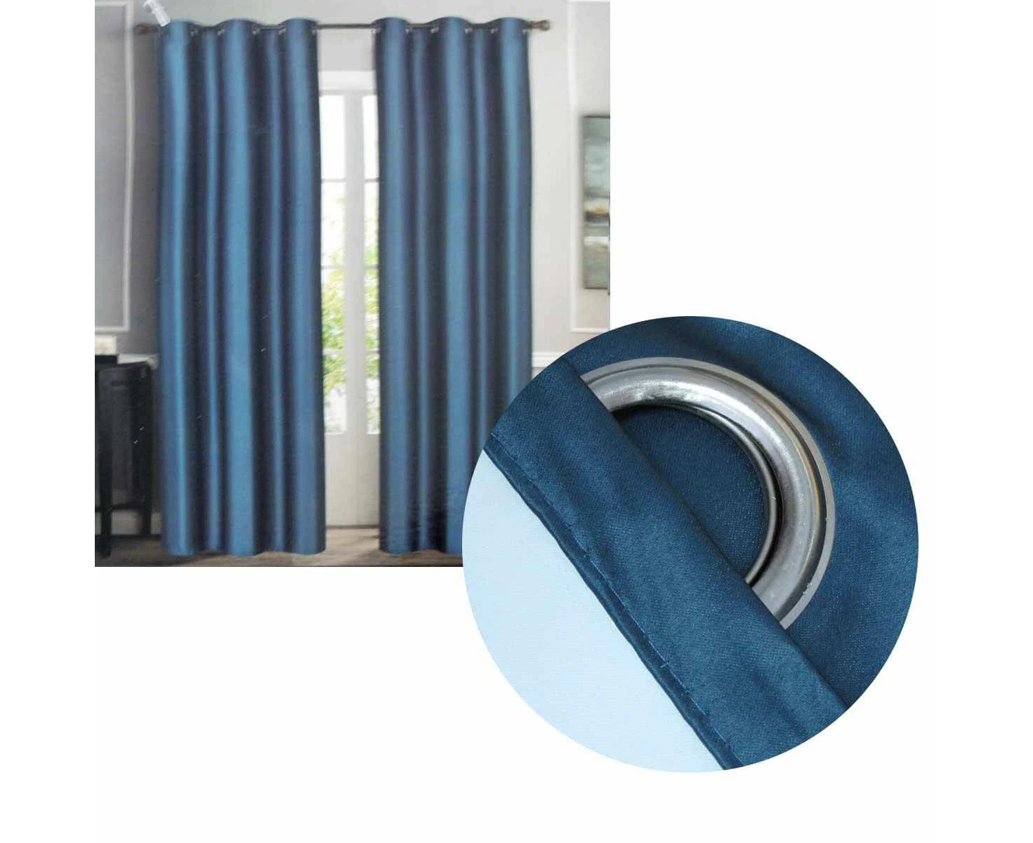 Emporio Hudson Pair Of Coated Back Blockout Eyelet Curtains 137 X 213cm Each Denim