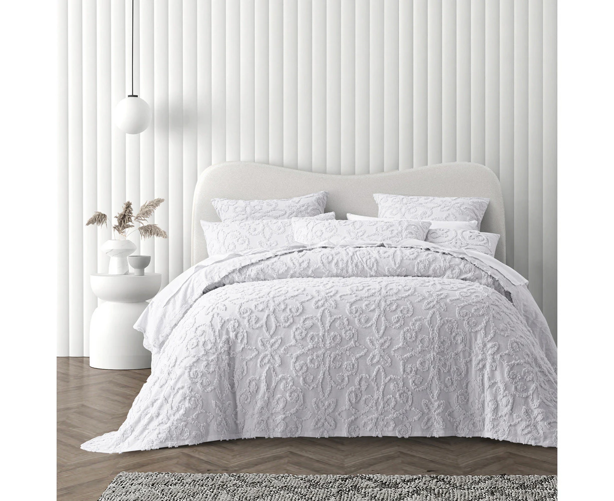 Bianca Ella Single White Cotton Soft Chenille Cozy Comfort Bedspread Set