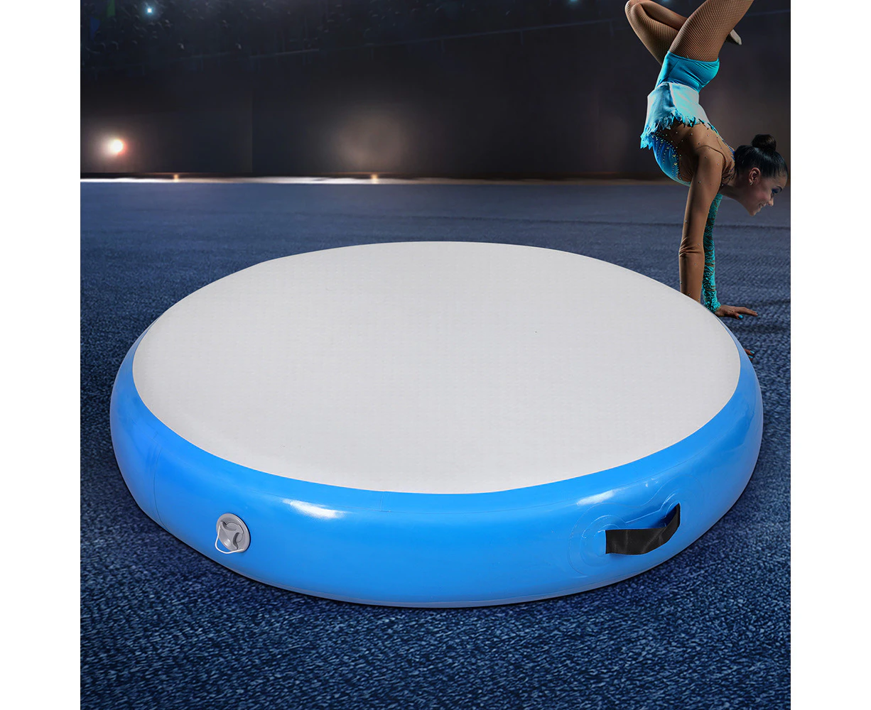 Everfit 1m Air Track Spot Inflatable Gymnastics Tumbling Mat Round Blue