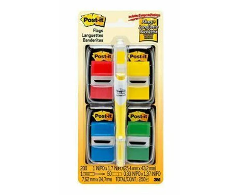 Post-it Flags Value Pack 50/Dispenser 4 Dispensers/Pack 1 in Wide Highlighter