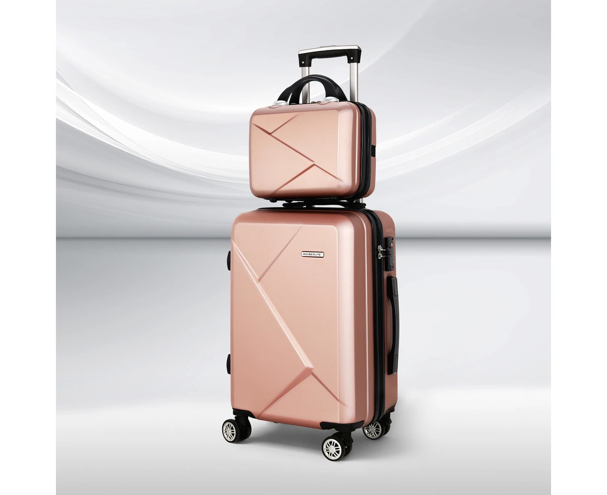 Wanderlite 2pc Luggage 12" 20" Trolley Travel Suitcase Storage Carry On TSA Lock Rose Gold