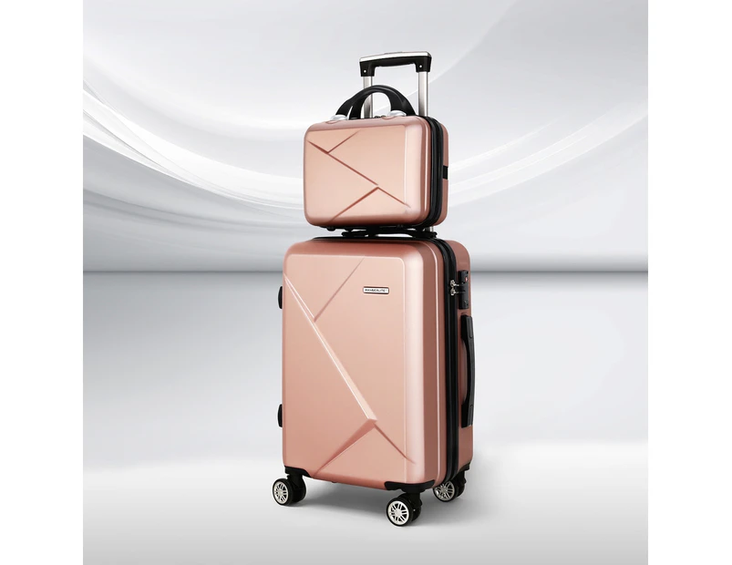 Wanderlite 2pc Luggage 12" 20" Trolley Travel Suitcase Storage Carry On TSA Lock Rose Gold