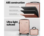 Wanderlite 2pc Luggage 12" 20" Trolley Travel Suitcase Storage Carry On TSA Lock Rose Gold