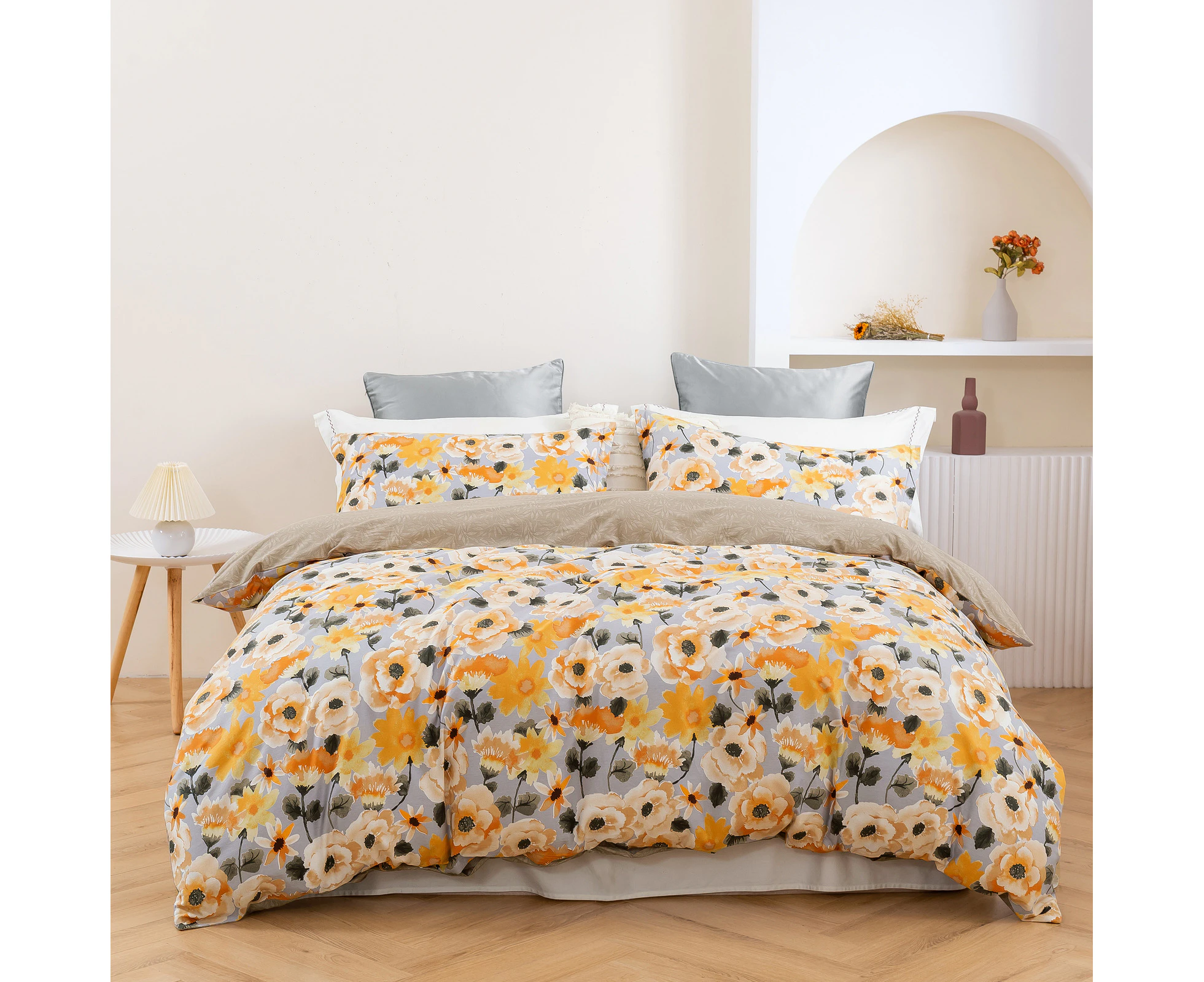 Dreamaker Marigold 100% Cotton Reversible Quilt Cover Set  (Single, King Single, Double, Queen, King)