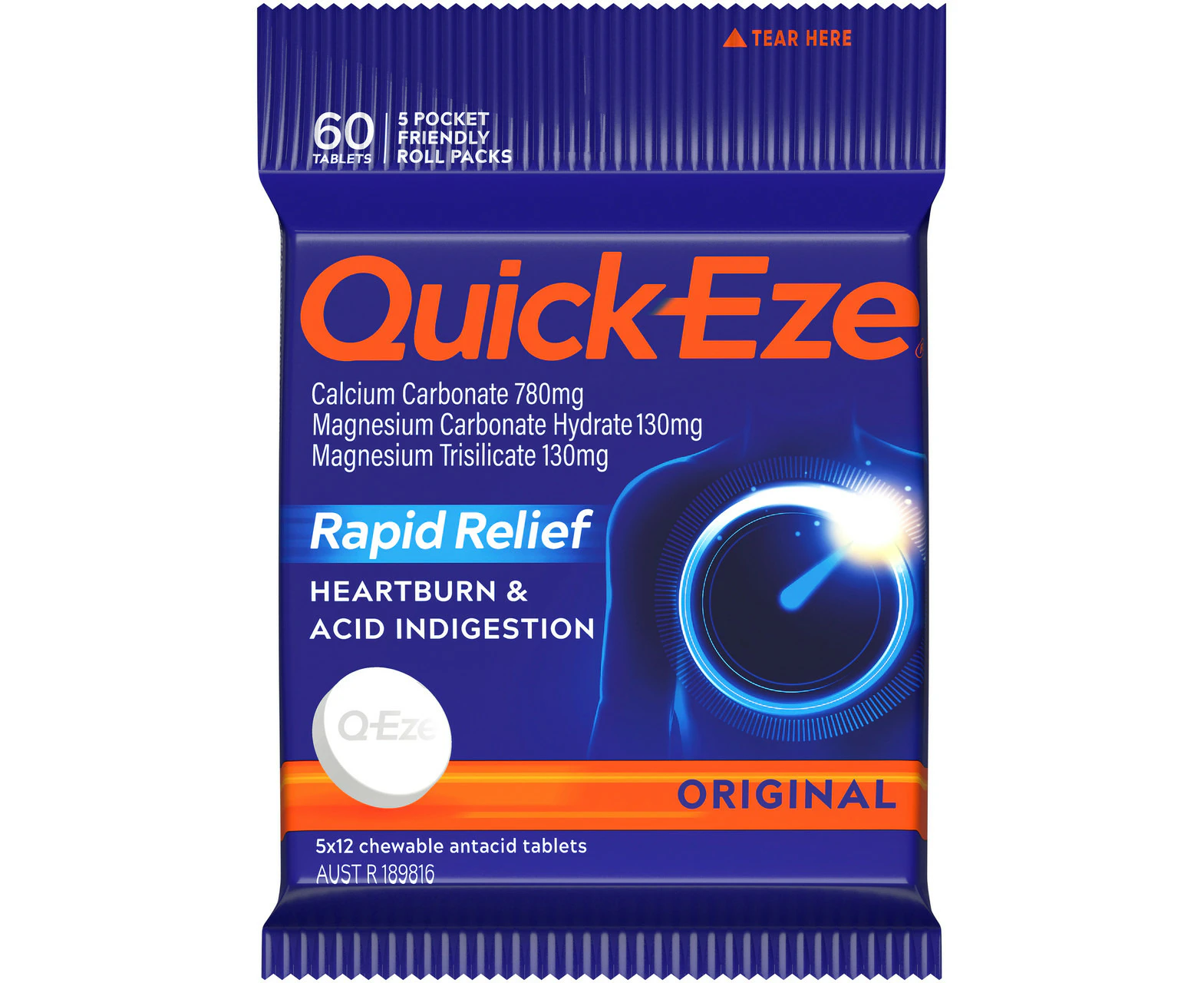 Quick Eze Original Tablet Rapid Heartburn & Indigestion Relief 5x12 Pack