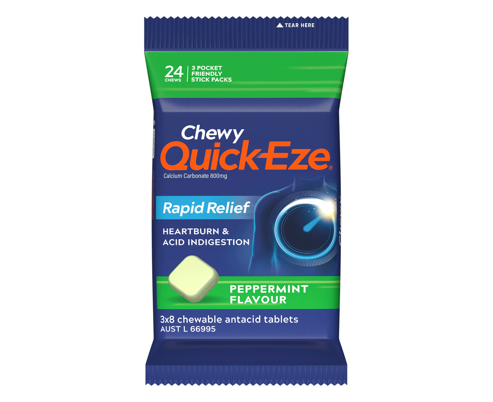 Quick Eze Peppermint Chewy Rapid Heartburn & Indigestion Relief 3x8 Pack