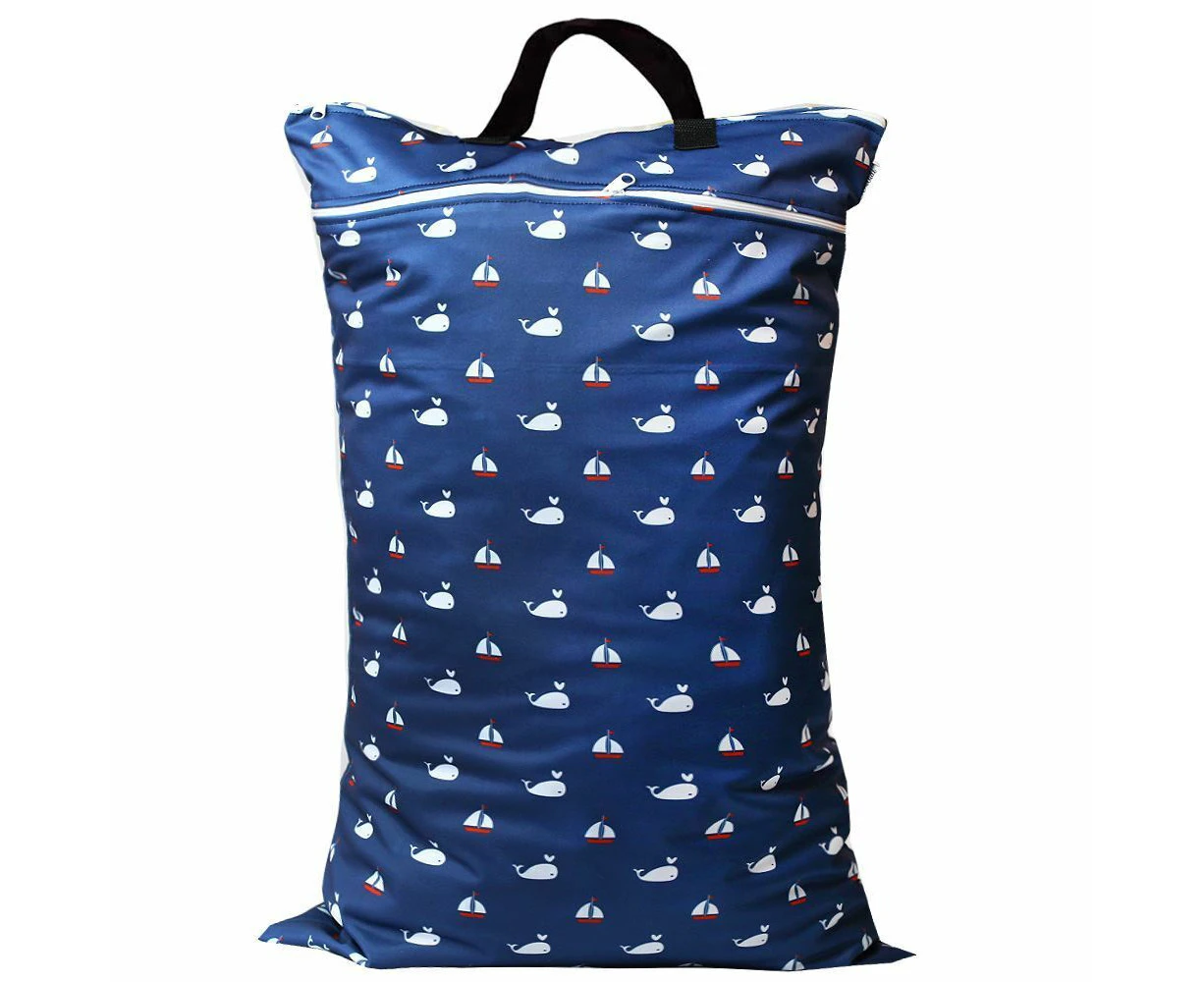 Waterproof Double Zip Large Wet Bag Whales & Boats 40x70cm