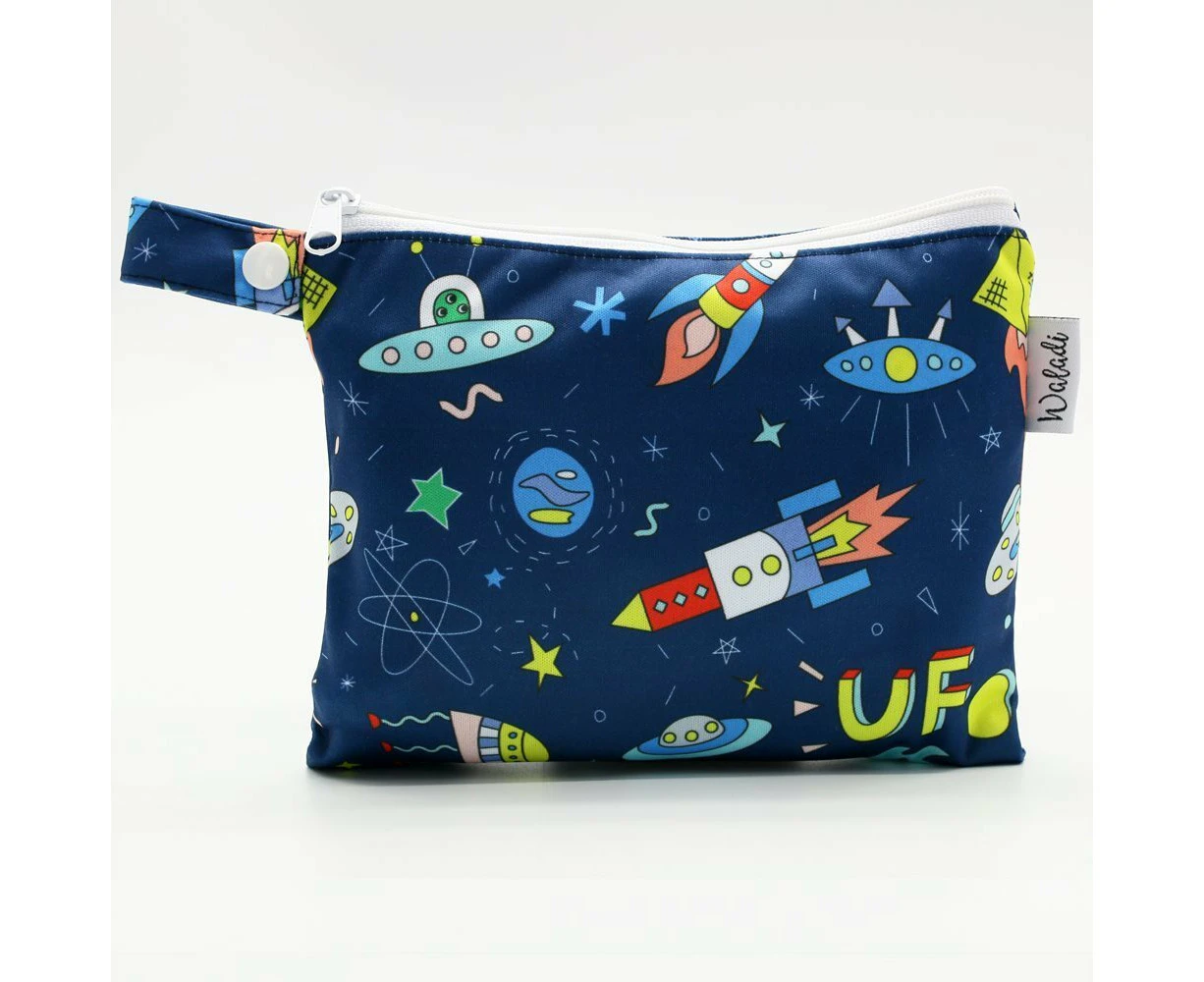 Small Waterproof Wet Bag with Zip 19 x 16cm - Rocket & Space Design