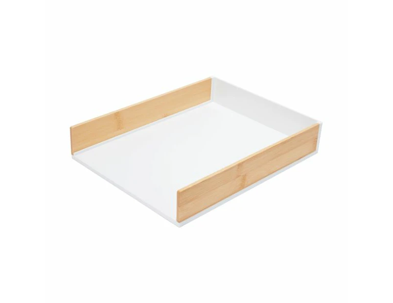 Bamboo and Plastic Desk Tray, White - Anko