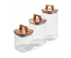 Set of 3 Linear Glass Canisters with Acacia Lids - Anko