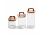 Set of 3 Linear Glass Canisters with Acacia Lids - Anko