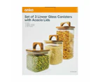 Set of 3 Linear Glass Canisters with Acacia Lids - Anko