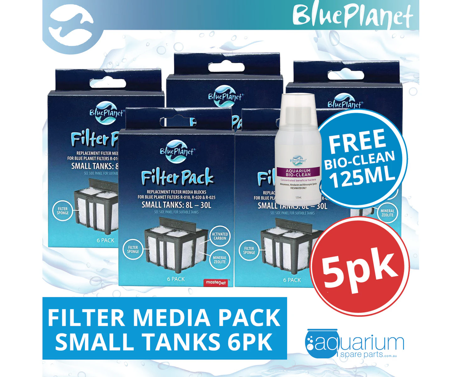 Blue Planet Filter Media for Small Tanks (8-30L) 6pc BULK BUY 5pk