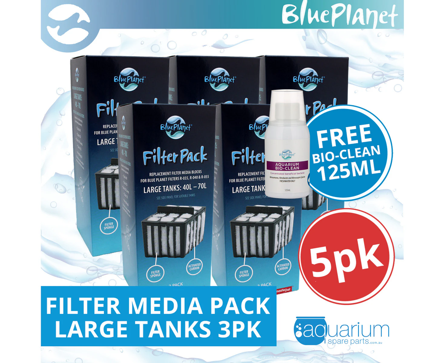 Blue Planet Filter Media for Large Tank (40-70L) 3pc BULK BUY 5pk