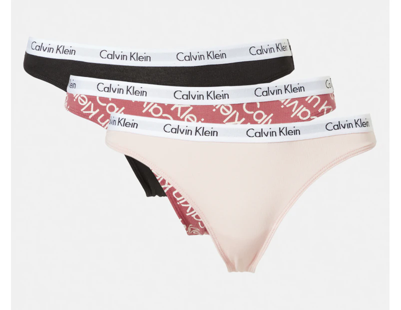 Calvin Klein Women's Carousel Thongs 3-Pack - Black/Nymphs Thigh/Mauve