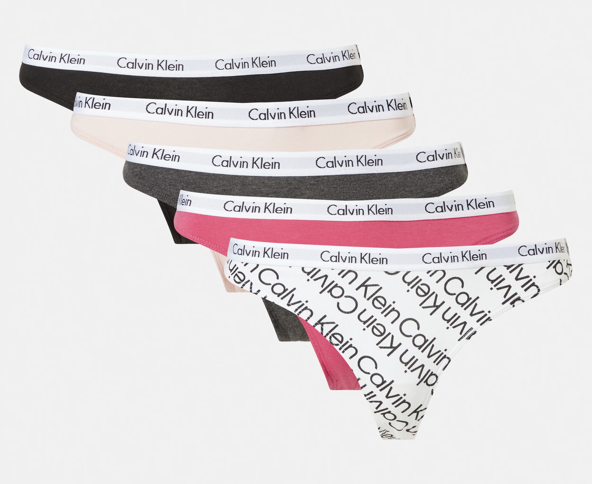 Calvin Klein Women's Carousel Thongs 5-Pack - Black/Charcoal/Nymph's Thigh/Pink/CK White