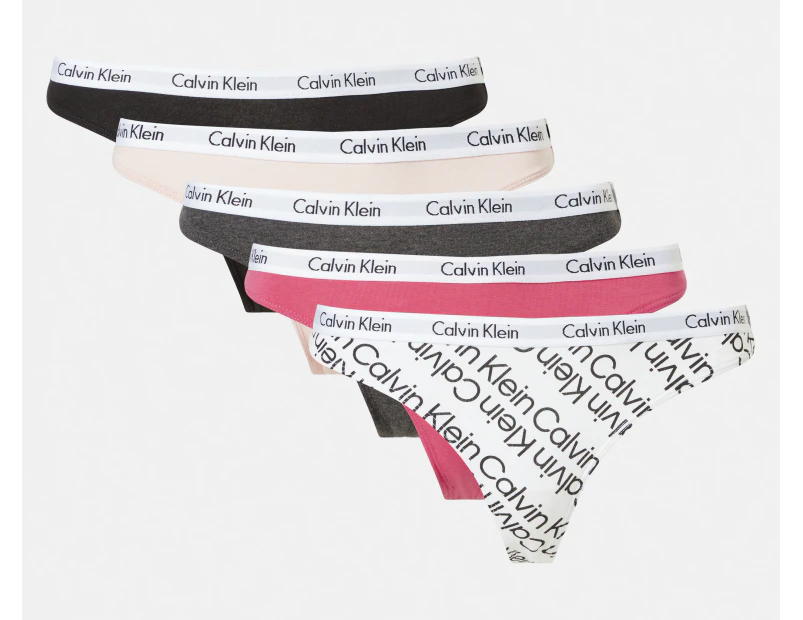 Calvin Klein Women's Carousel Thongs 5-Pack - Black/Charcoal/Nymph's Thigh/Pink/CK White